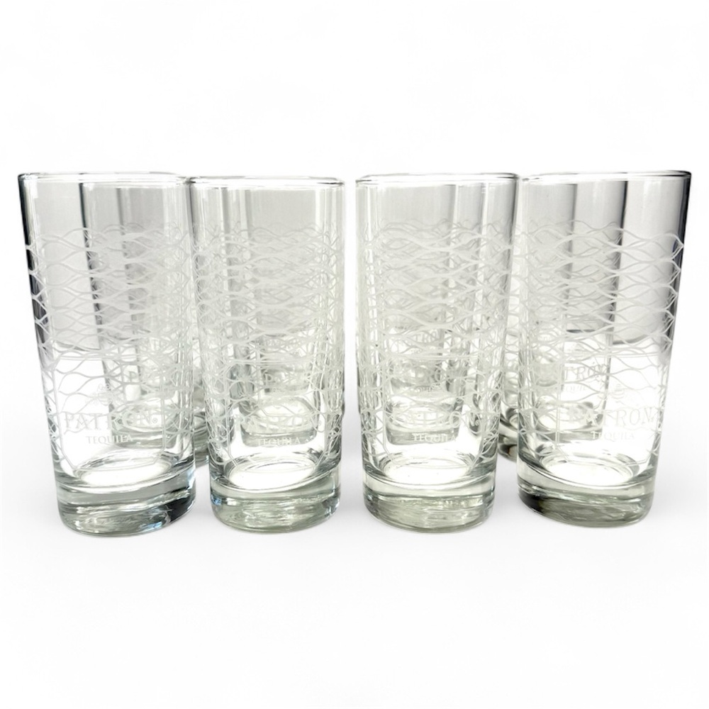 Set Of 12 Patron Tequila Tall 12oz. Highball Collin Glass Cups Promo Barware